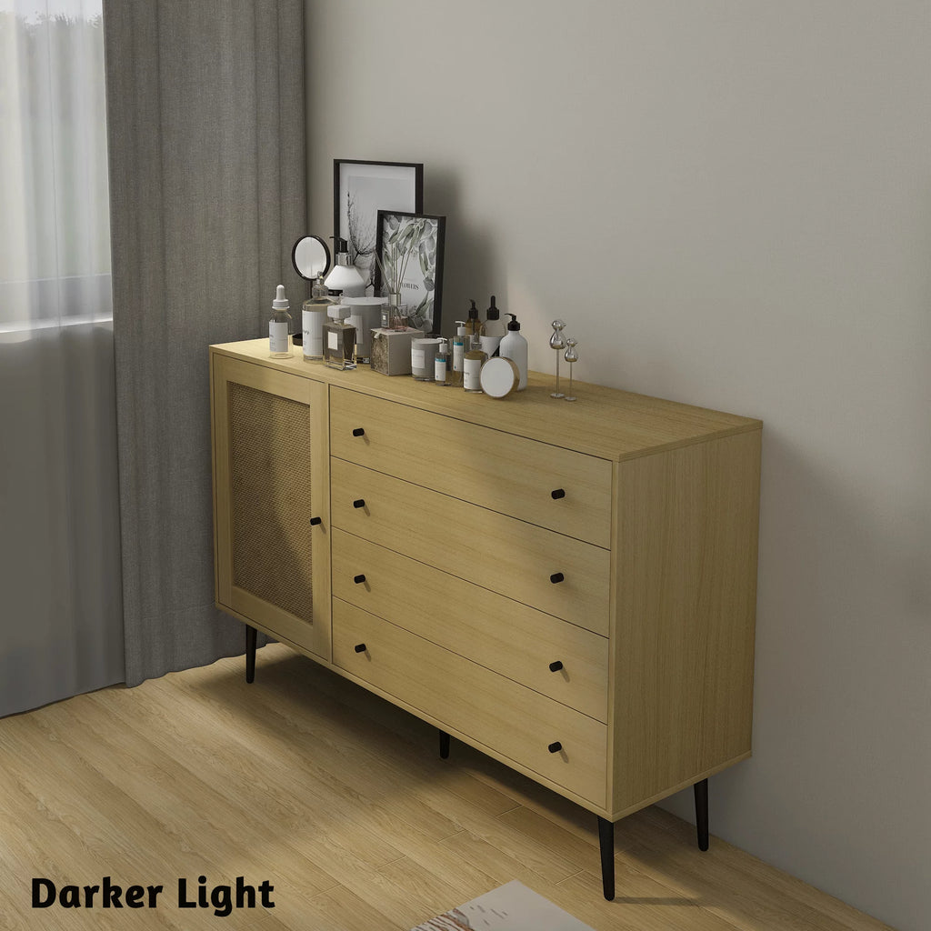 Natural Wood Storage Cabinet with Door and 4 Drawers R7972