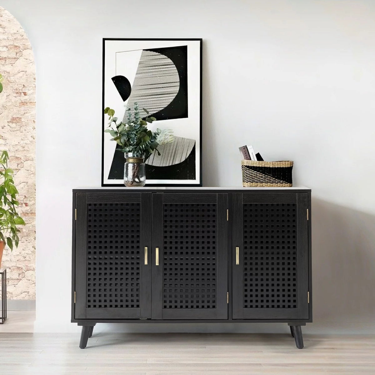 Black Manufactured Wood Sideboard with Beech Wood Doors G8421