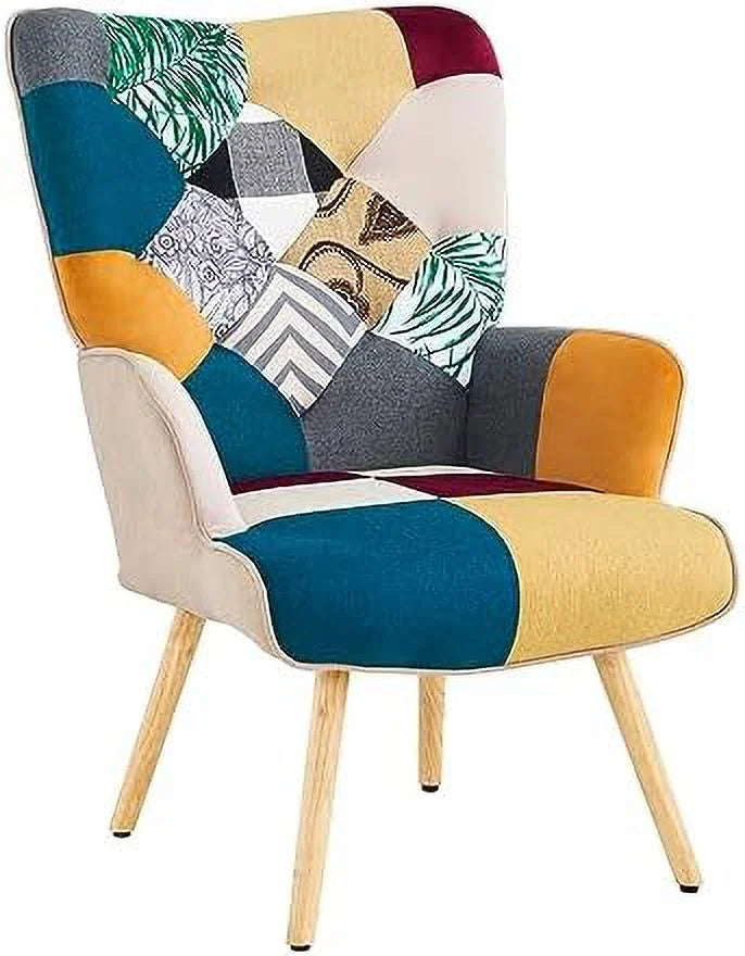 High Back Accent Chair with Linen Fabric and Wood Feet G376125