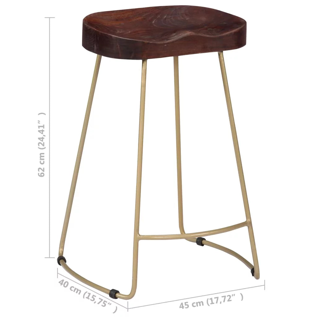 2 pcs Solid Mango Wood Bar Stools M386294