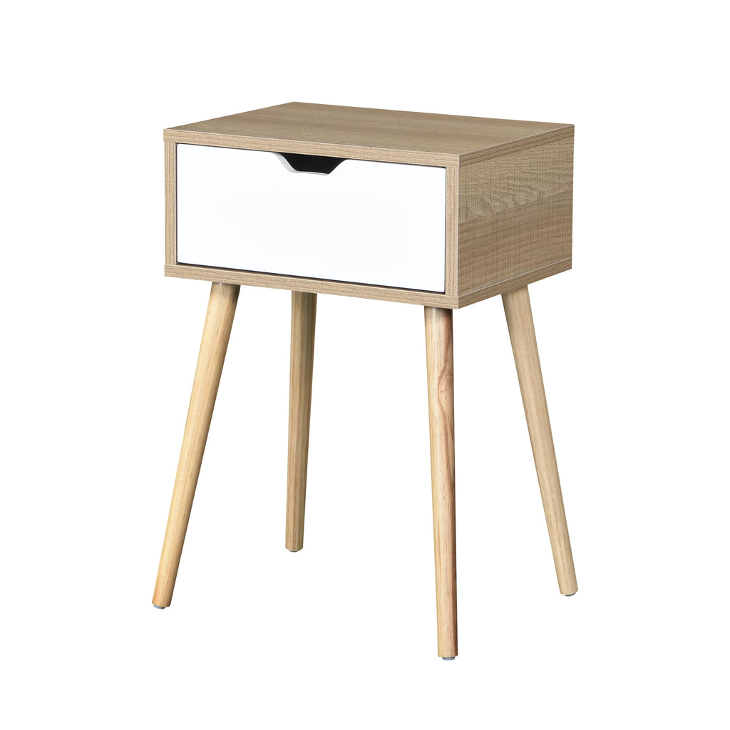 White 1 Drawer Side Table with Rubber Wood Legs X80069