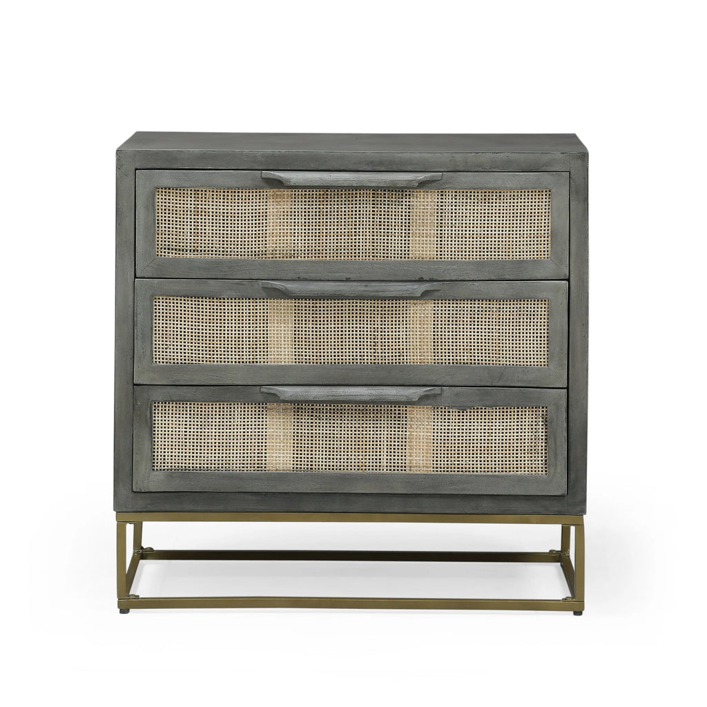 Mango Wood and Wicker 3 Drawer Cabinet X448