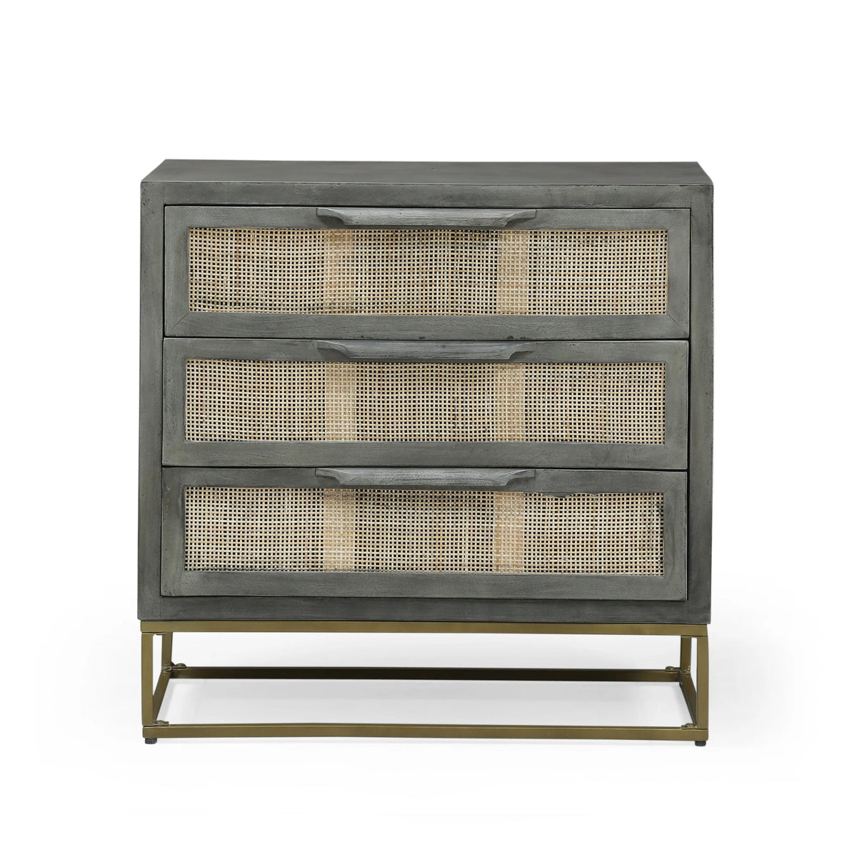 Mango Wood and Wicker 3 Drawer Cabinet X448