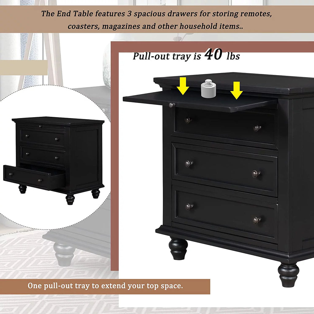 Black 3 Drawer Pine Wood Dresser B32807