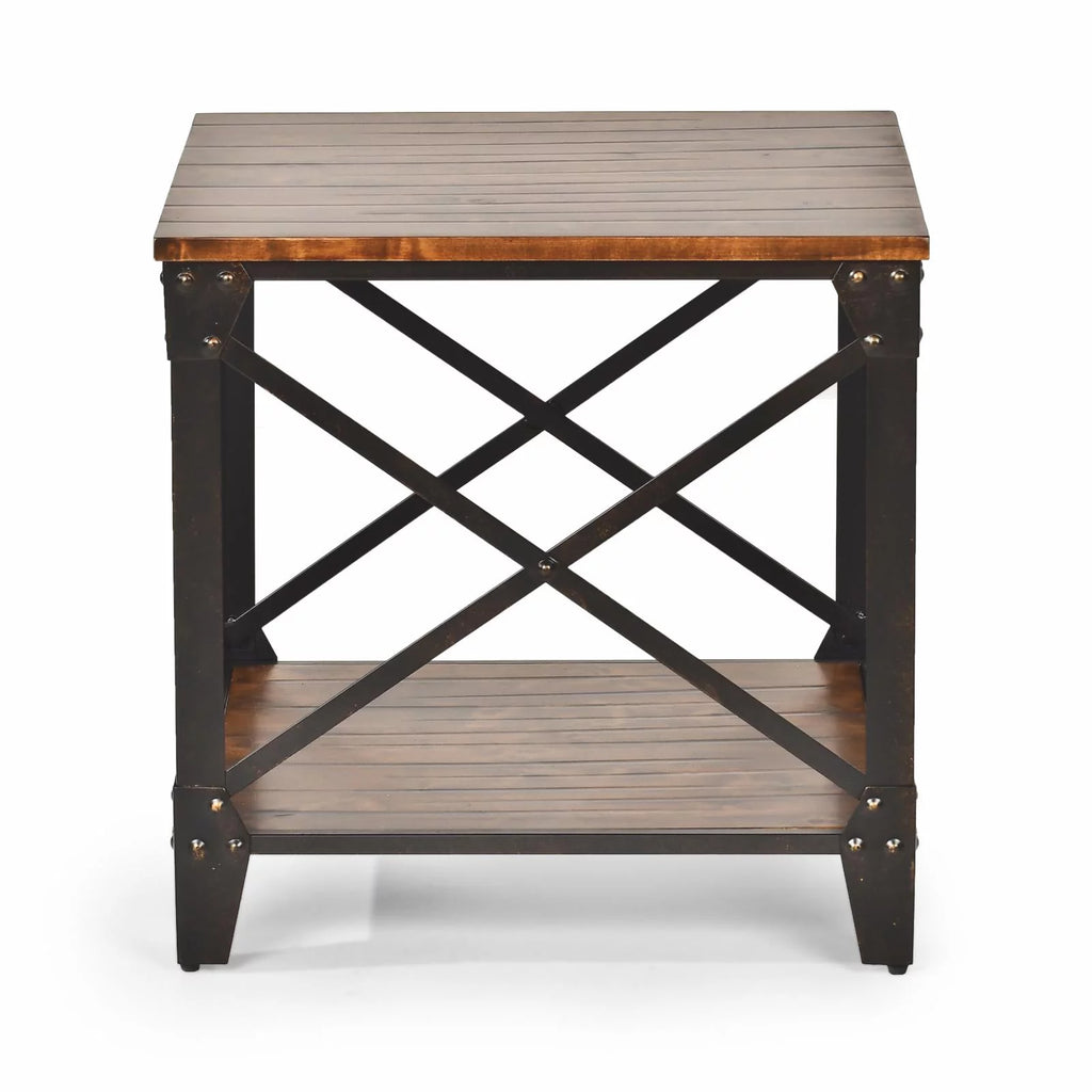 Square End Table Distressed Tobacco Brown Metal Frame M63568
