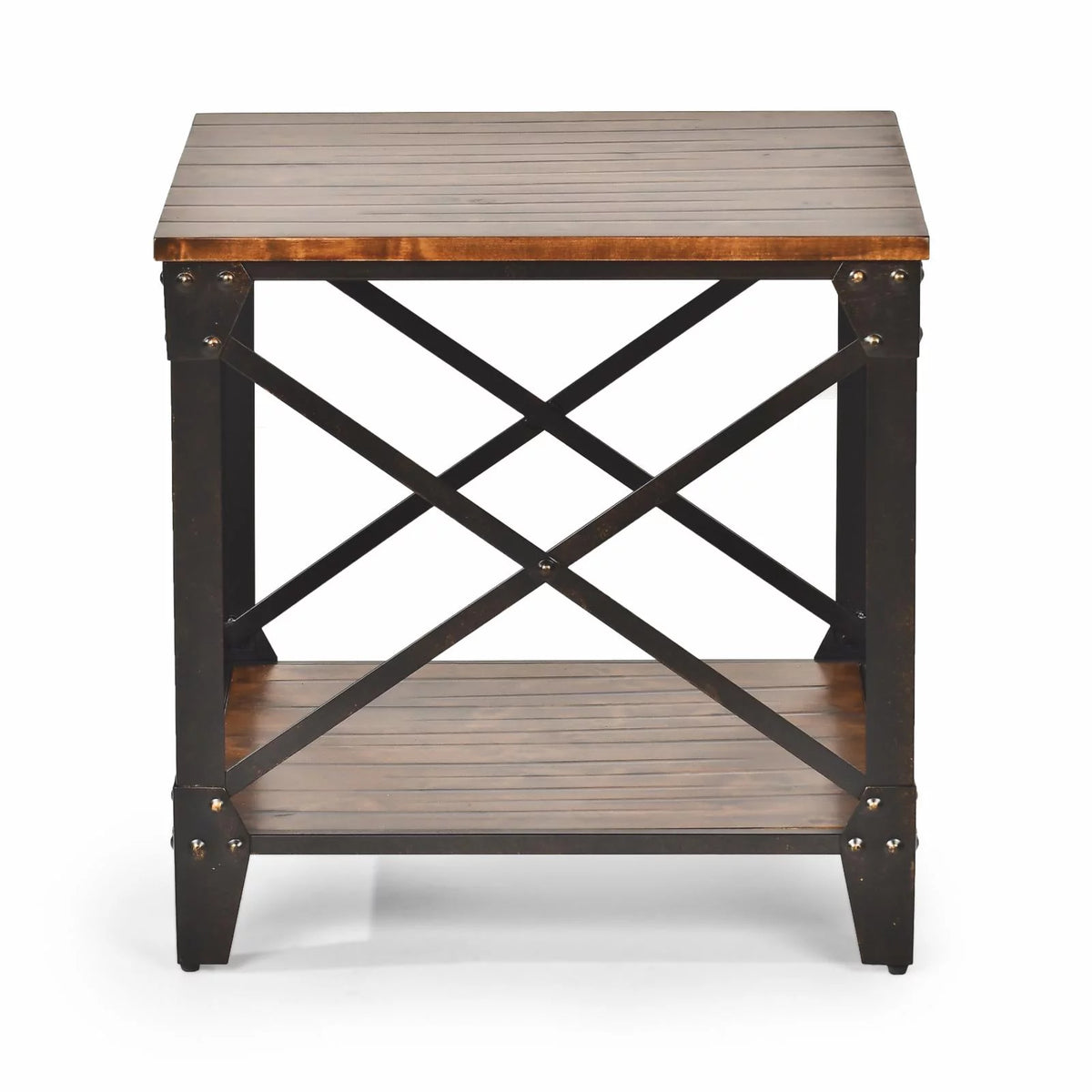 Square End Table Distressed Tobacco Brown Metal Frame M63568
