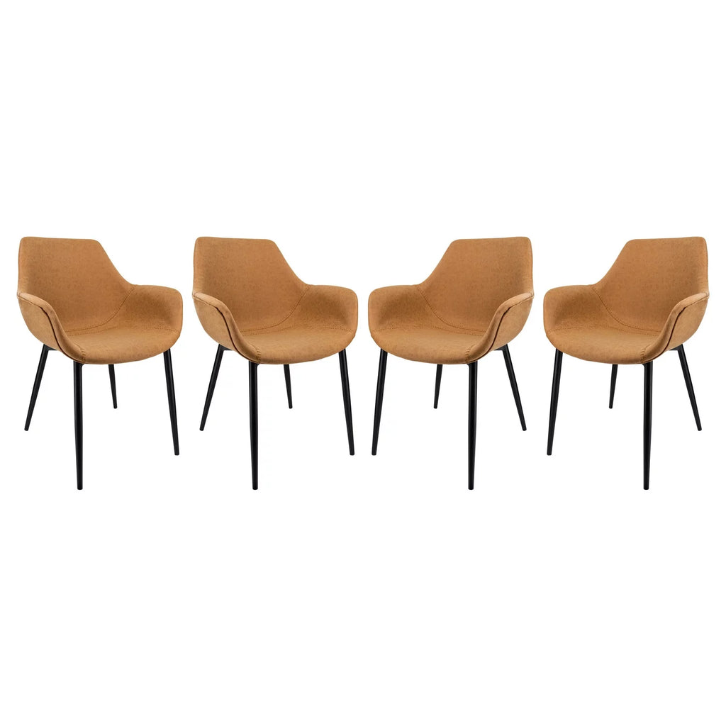 Leather Dining Arm Chair with Metal Legs Set of 4 Y8445