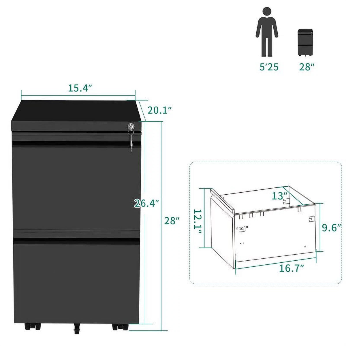 2 Drawer Locking Steel File Cabinet A574