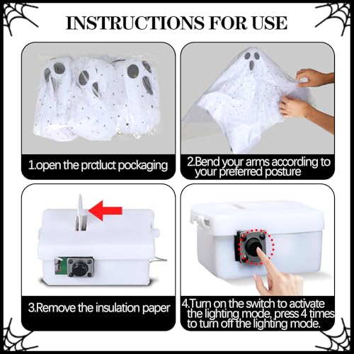 3 Pack 12" Lighted Hanging Ghost Halloween Decorations with Sheer Gauze A2629