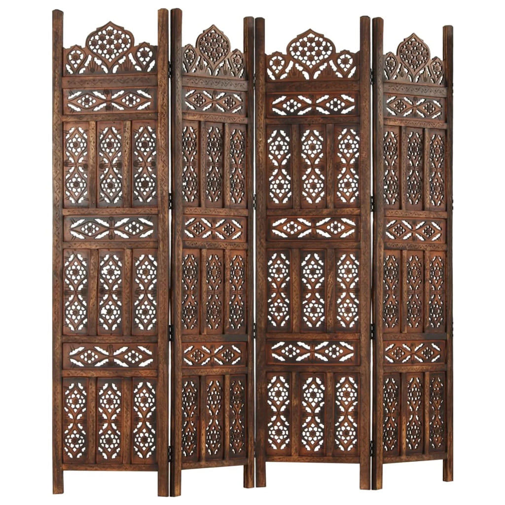 Hand Carved 4-Panel Mango Wood Room Divider Q105