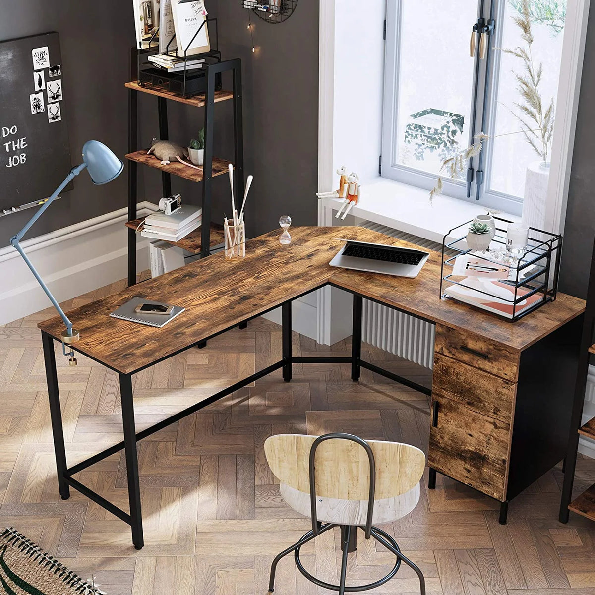L-Shaped Computer Desk with Cabinet and Drawer A5922