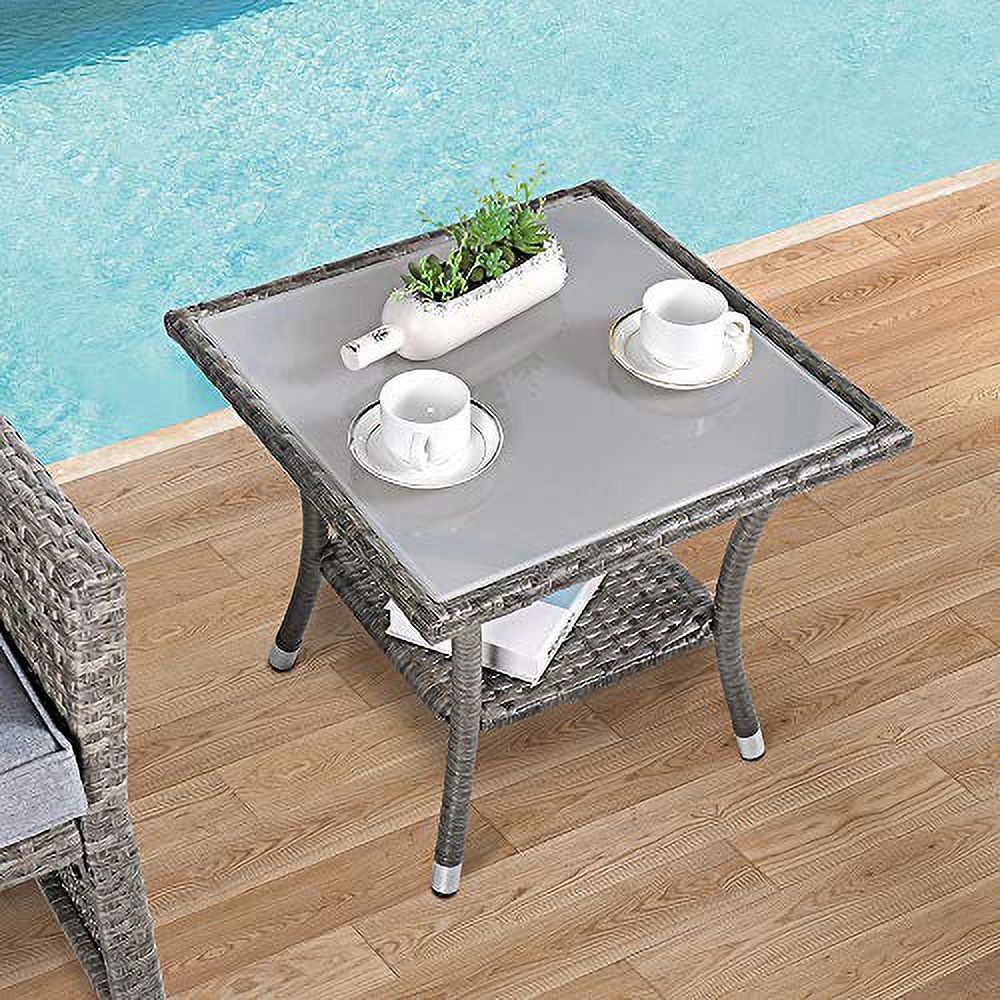 20" Square Wicker Outdoor Side Table with Storage J649210