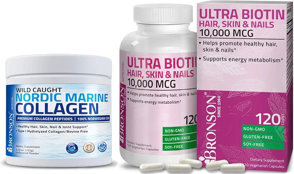 Marine Collagen Peptides Hydrolyzed Protein Powder + Biotin 10,000 Mcg Supplement A3066