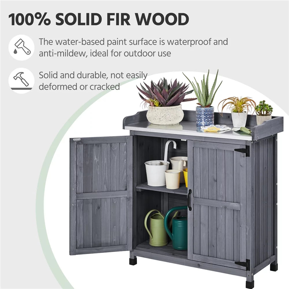 Wooden Garden Potting Bench Table with Cabinet D18797