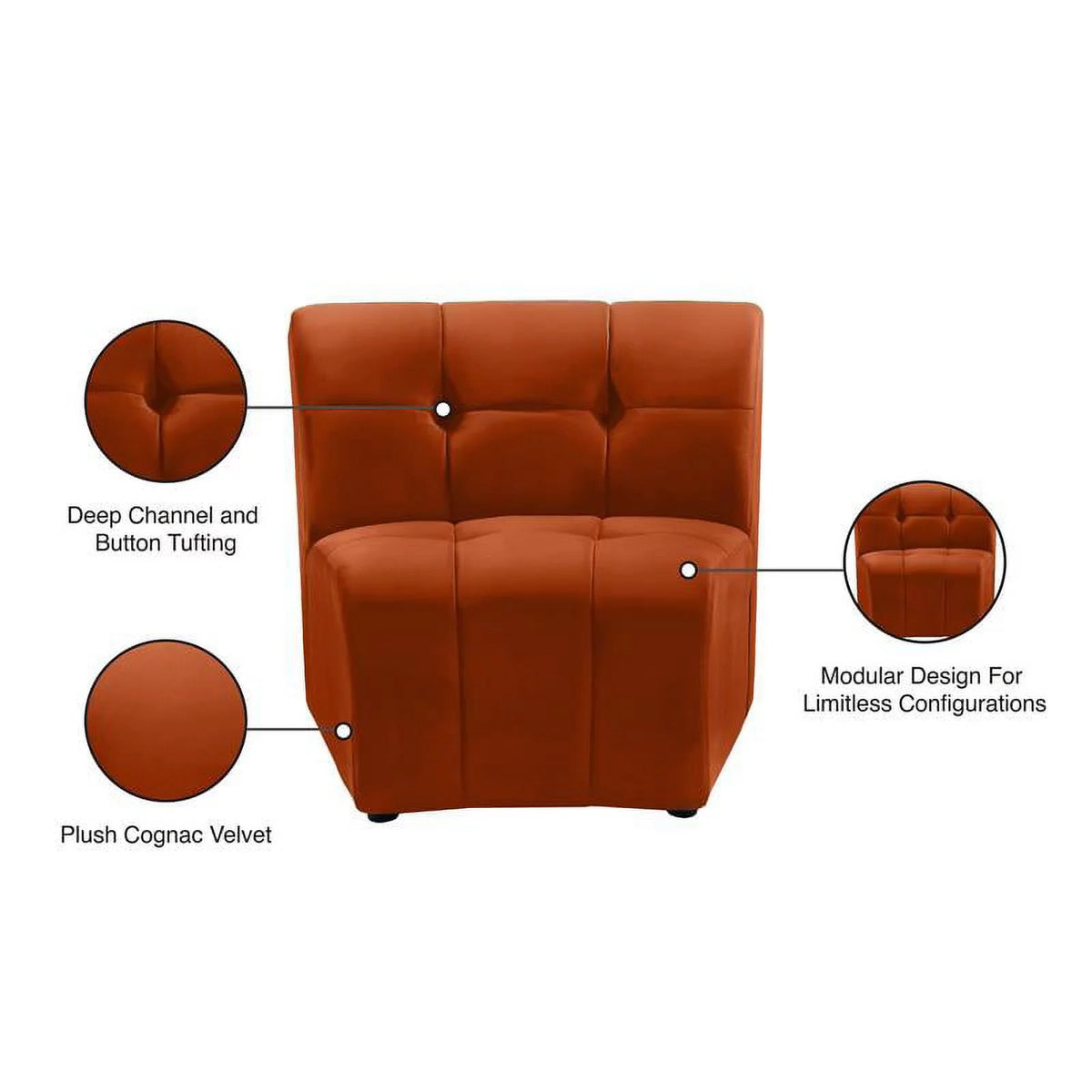 Cognac Velvet Upholstered Modular Chair V2194