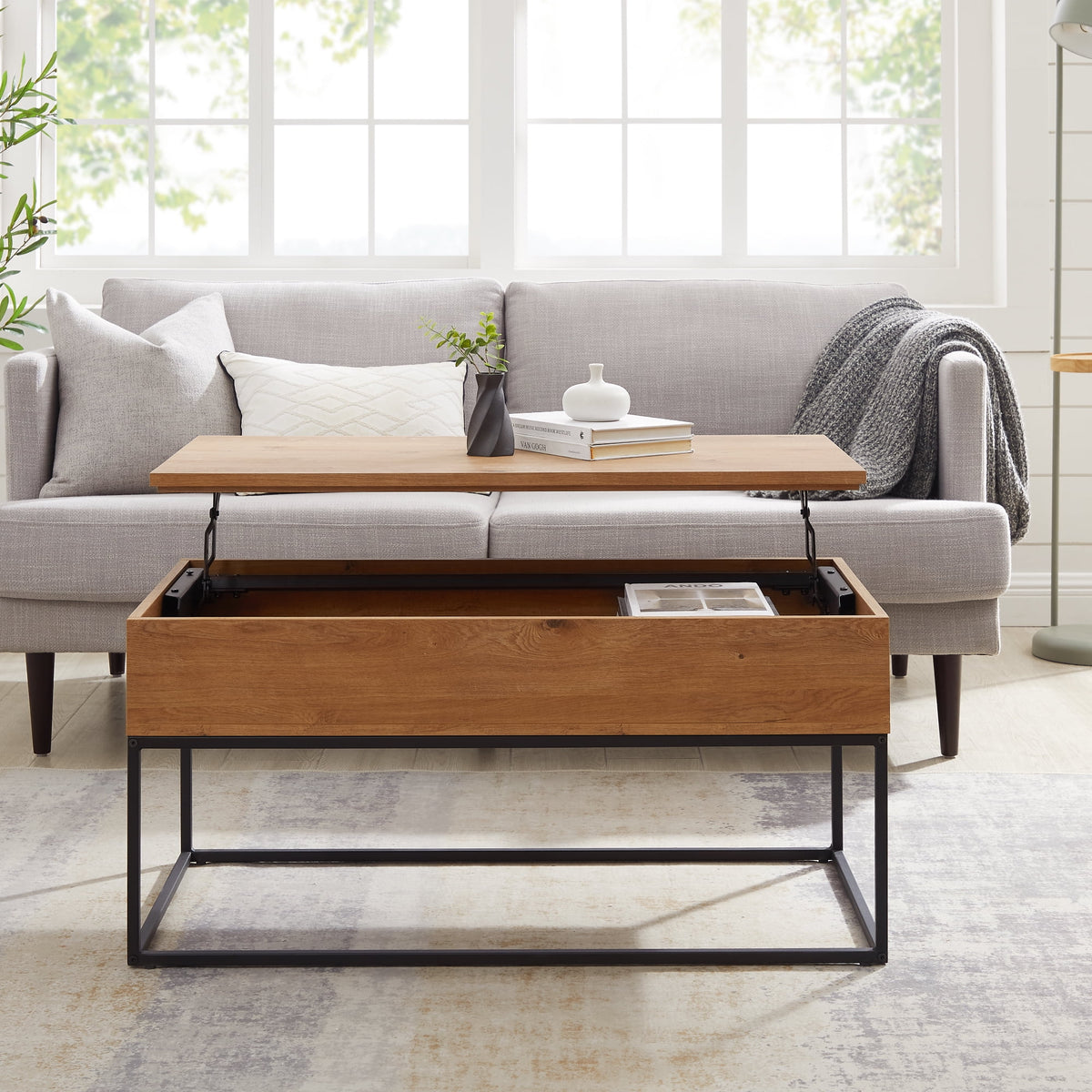 Modern Wood and Metal Lift-Top Coffee Table E406