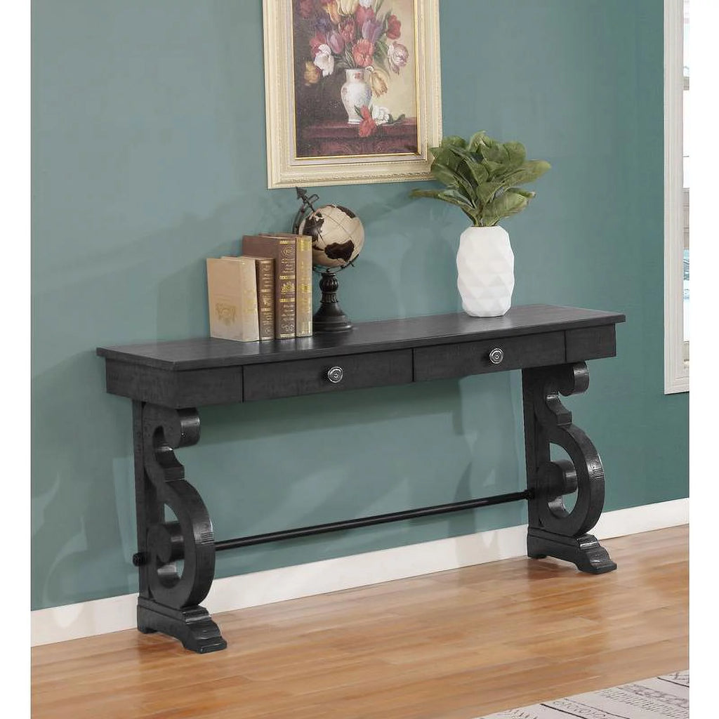Rustic Dark Gray Wood Console Table with 2 Storage Drawers R4401