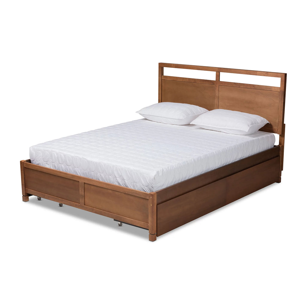 Walnut Brown Wood King Size 4-Drawer Platform Storage Bed R570