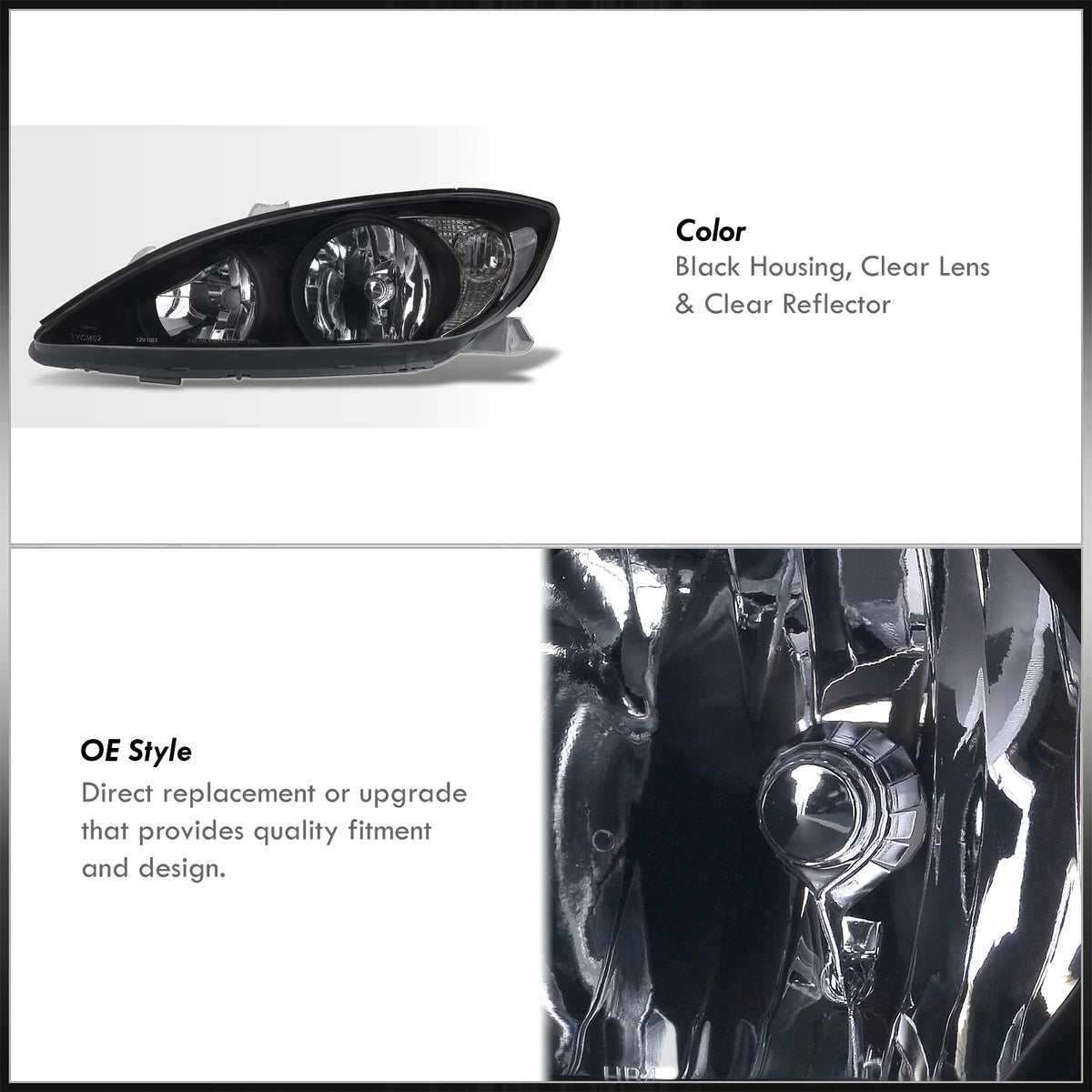 Black Housing Clear Lens Reflector Headlights Pair LH + RH D6037