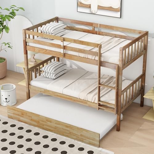 Twin Over Twin White Solid Wood Bunk Bed with Trundle and Storage Stairs R446184