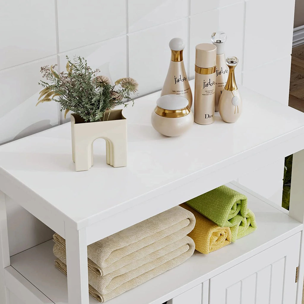 White Free Standing Bathroom Floor Cabinet with 3 Drawers and 1 Door T5774
