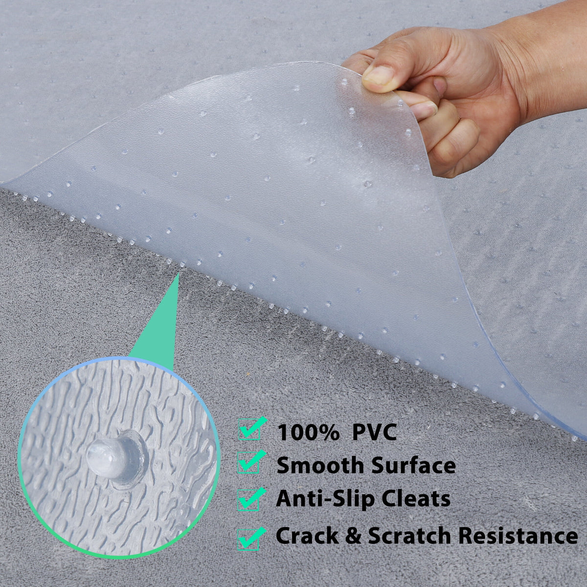 Clear PVC Office Chair Mat with Cleats B183465