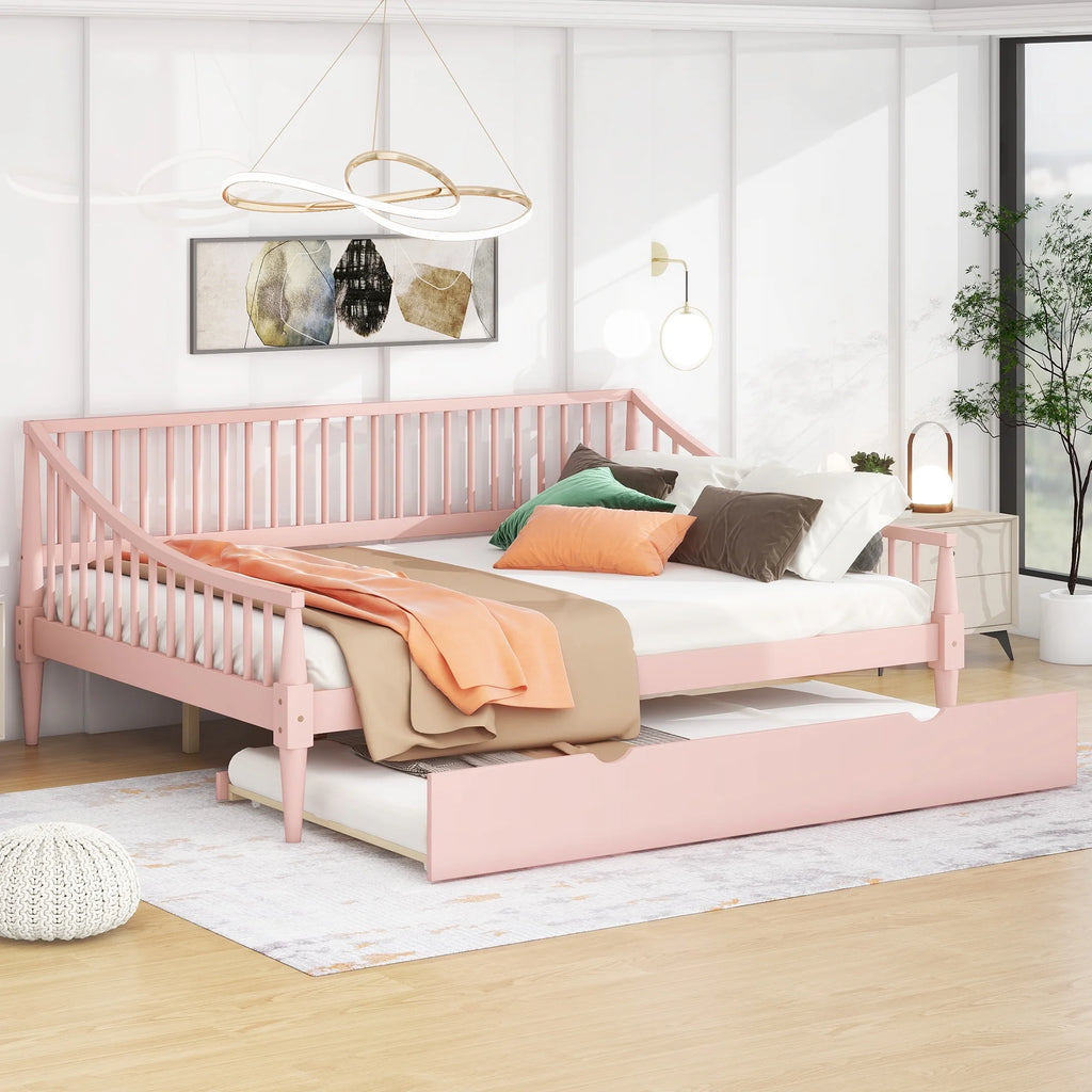 Pink Full Size Wood Daybed with Twin Trundle P680