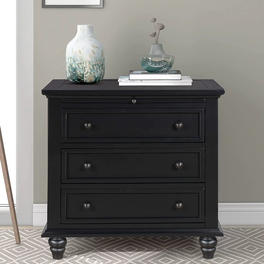 Black 3 Drawer Pine Wood Dresser B32807