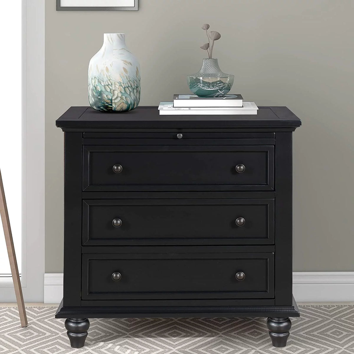 Black 3 Drawer Pine Wood Dresser B32807