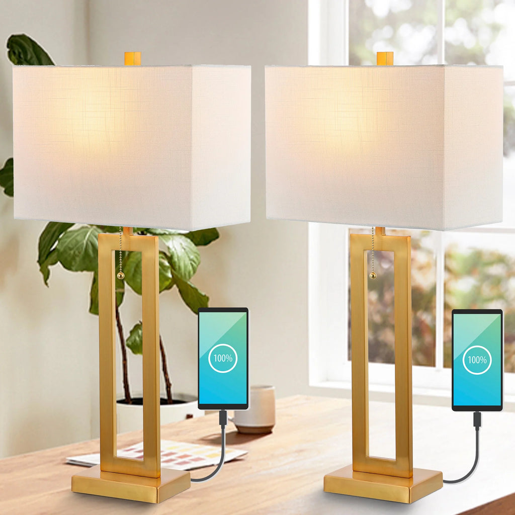 Vintage Industrial LED Table Lamp with USB Charging Port, Set of 2 N5887