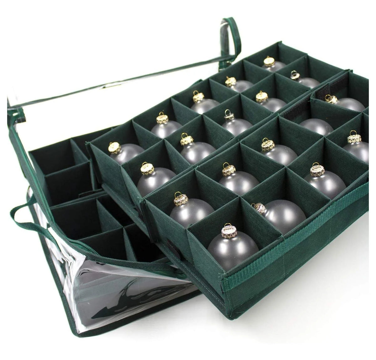 Christmas Ornament Storage Container Holds 40 Ornaments Clear Case with Dividers S932
