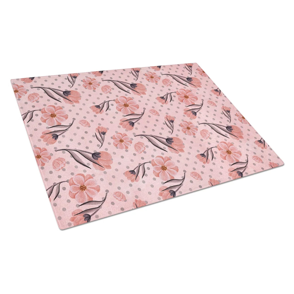 Pink Flowers and Polka Dots Glass Cutting Board W9420