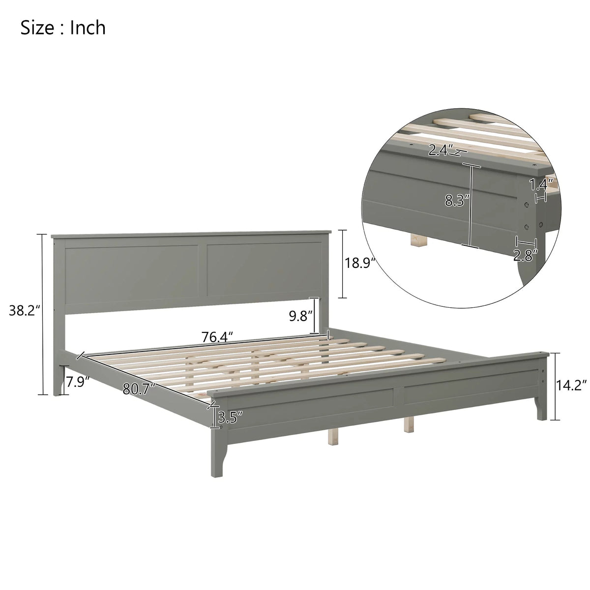 Solid Wood King Platform Bed S999