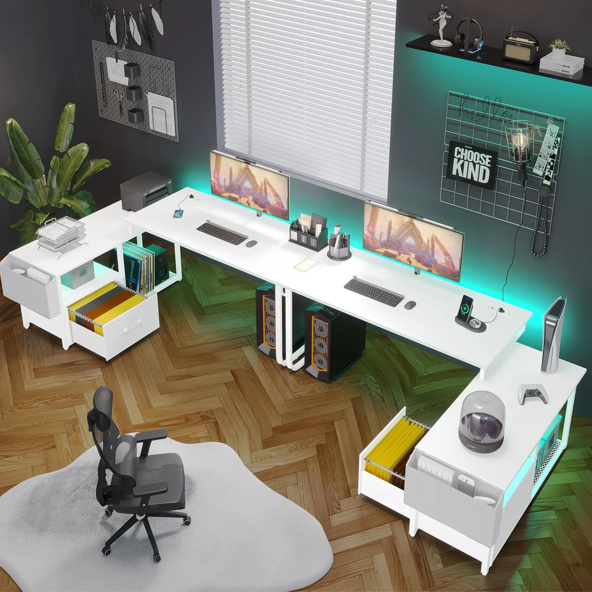 L Shaped Desk with LED Light and Power Outlet S73628