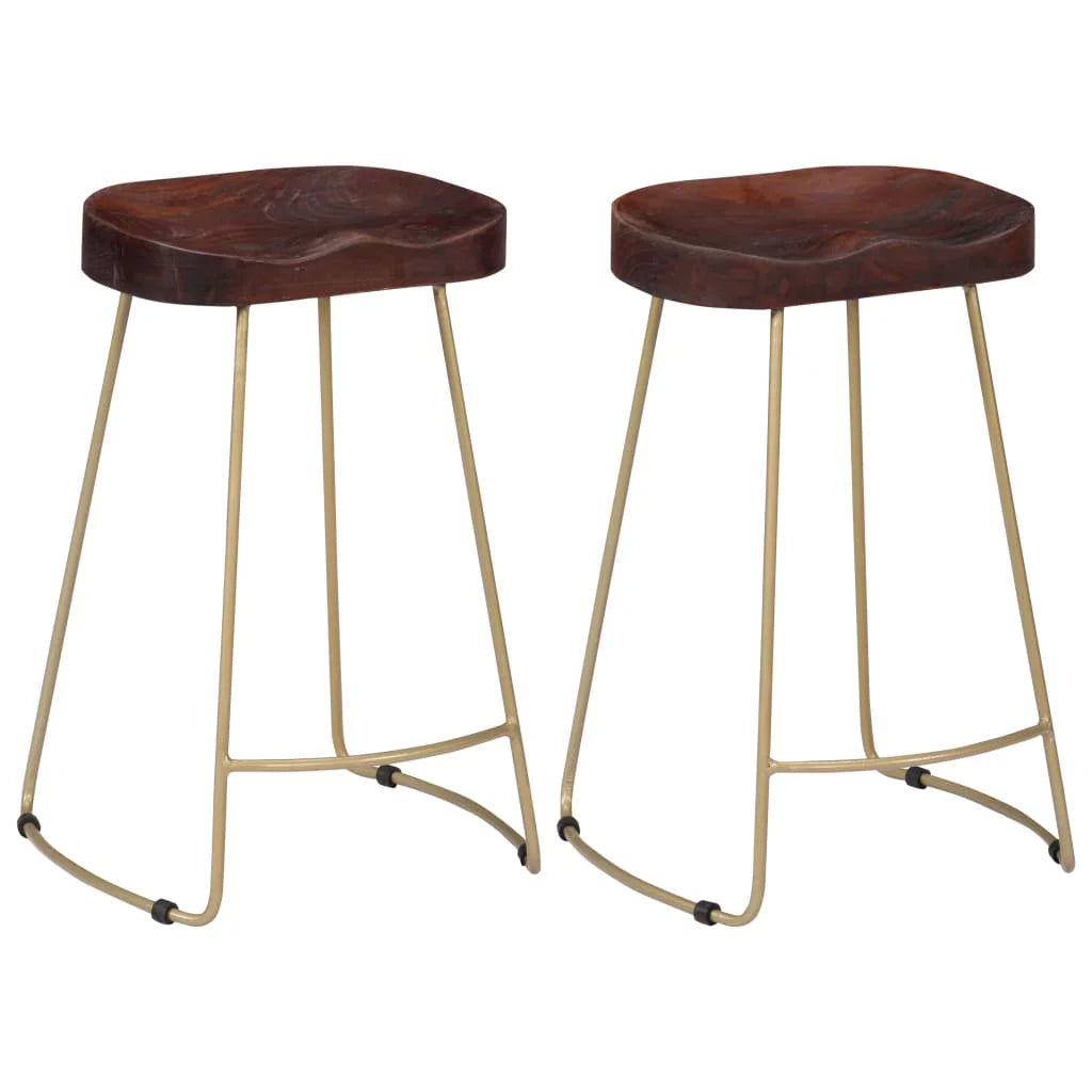 2 pcs Solid Mango Wood Bar Stools M386294