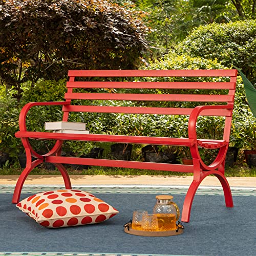50" Black Cast Iron Outdoor Bench with Floral Backrest P967922
