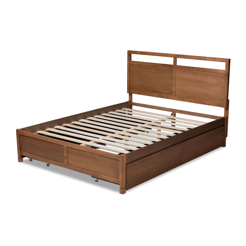 Walnut Brown Wood King Size 4-Drawer Platform Storage Bed R570