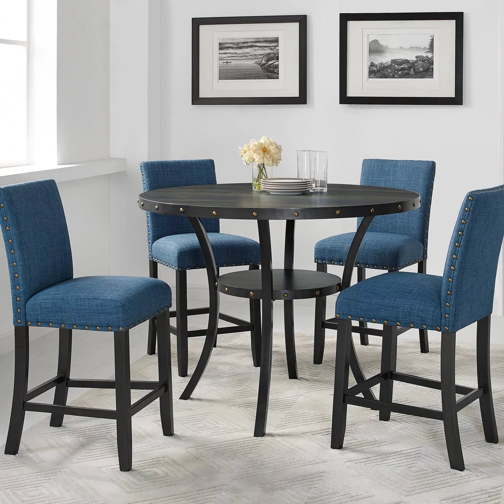 Gray Fabric Solid Rubberwood Counter Height Stool Set of 2 M9625