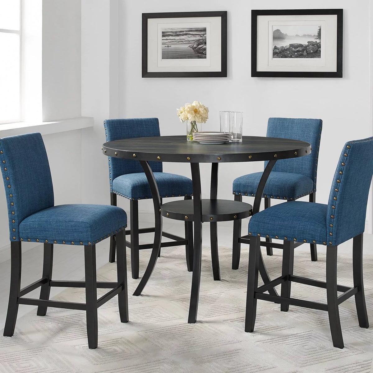 Gray Fabric Solid Rubberwood Counter Height Stool Set of 2 M9625