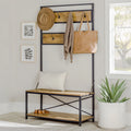 Industrial Hall Tree with Bench and Coat Hooks R5302