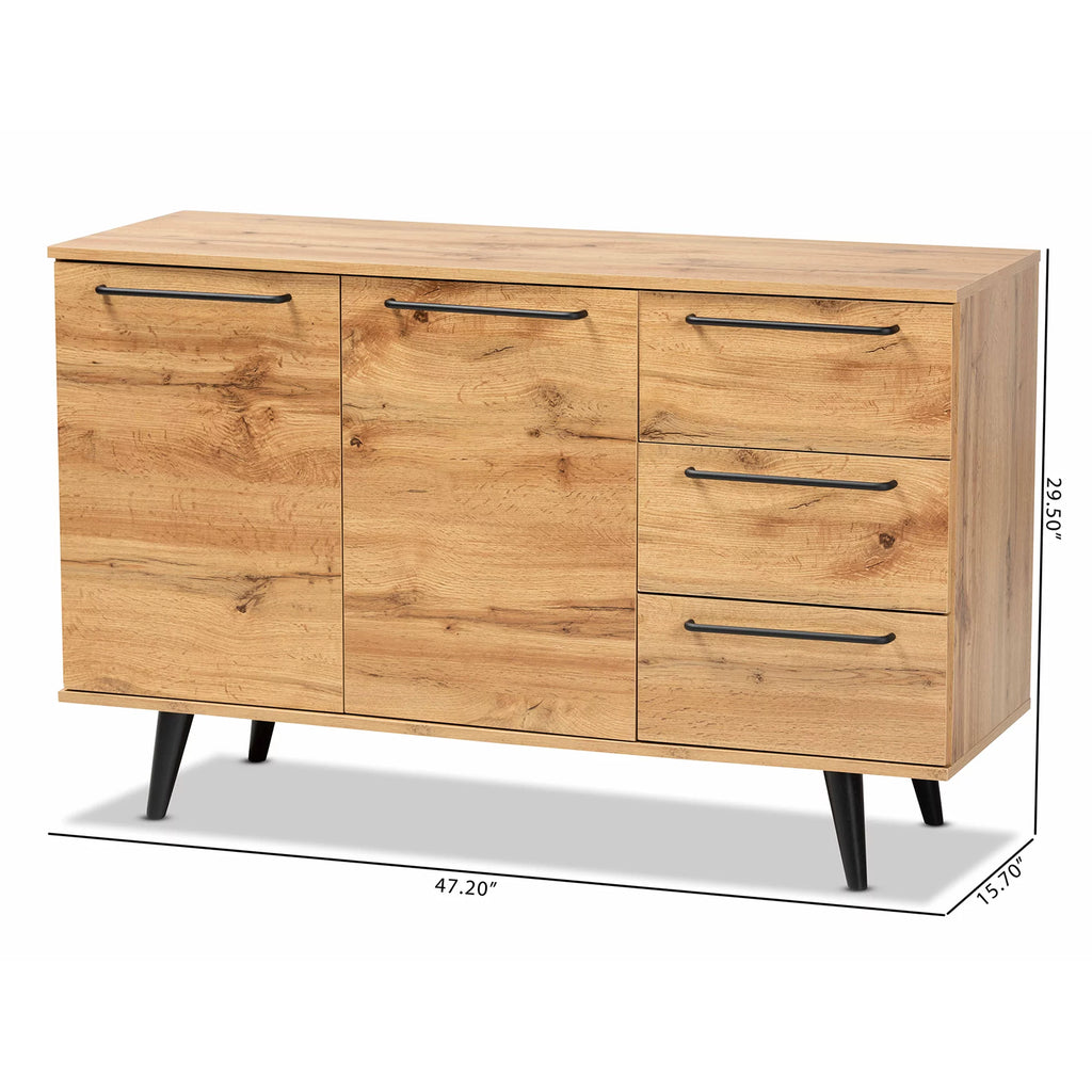 Oak Brown Finished Wood 3-Drawer Sideboard Buffet N43986