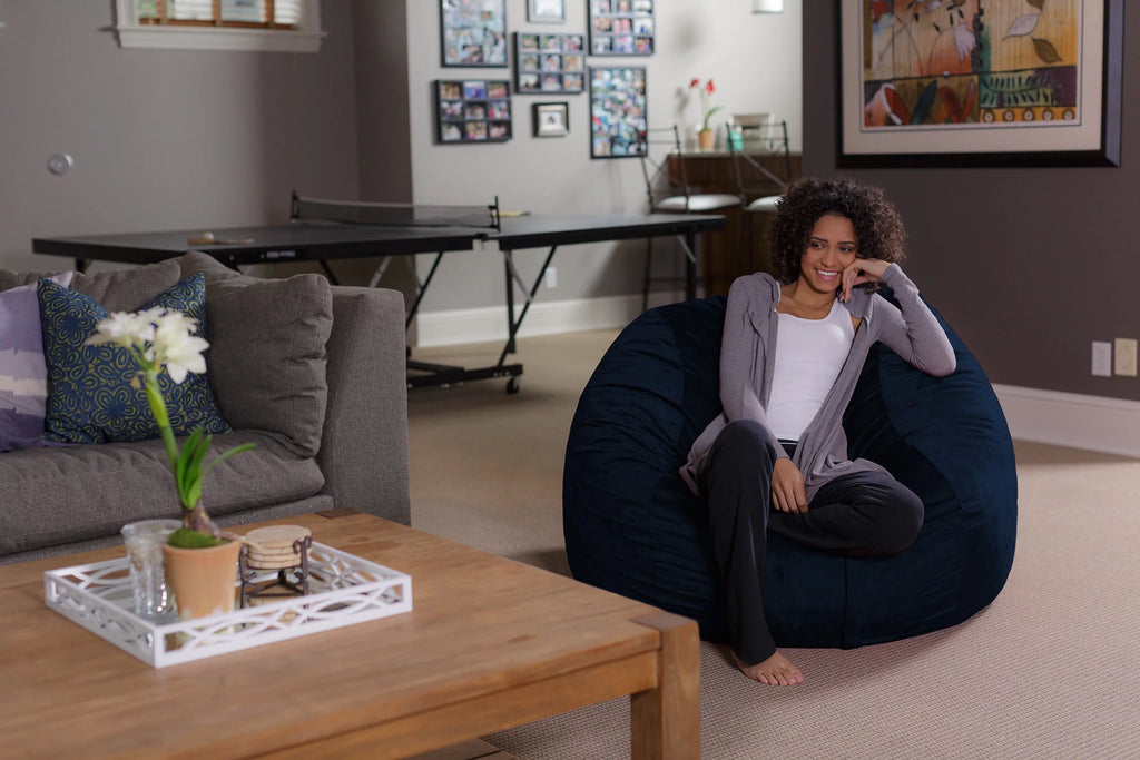 Memory Foam Bean Bag Chair with Microsuede Cover, Navy X515
