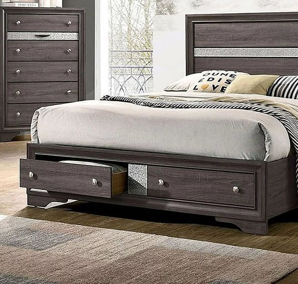 Gray Queen Size Solid Wood Bedroom Furniture 4pc Set A315