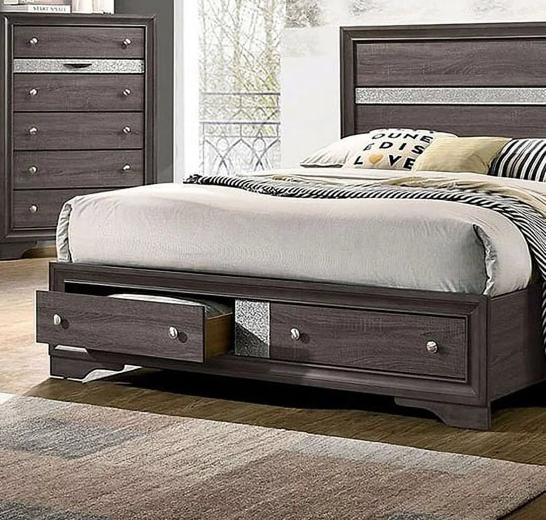 Gray Queen Size Solid Wood Bedroom Furniture 4pc Set A315