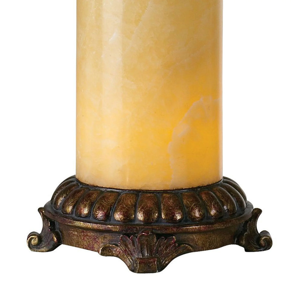 Traditional Table Lamp with Nightlight Bronze Onyx Column Off White Bell Shade R9417