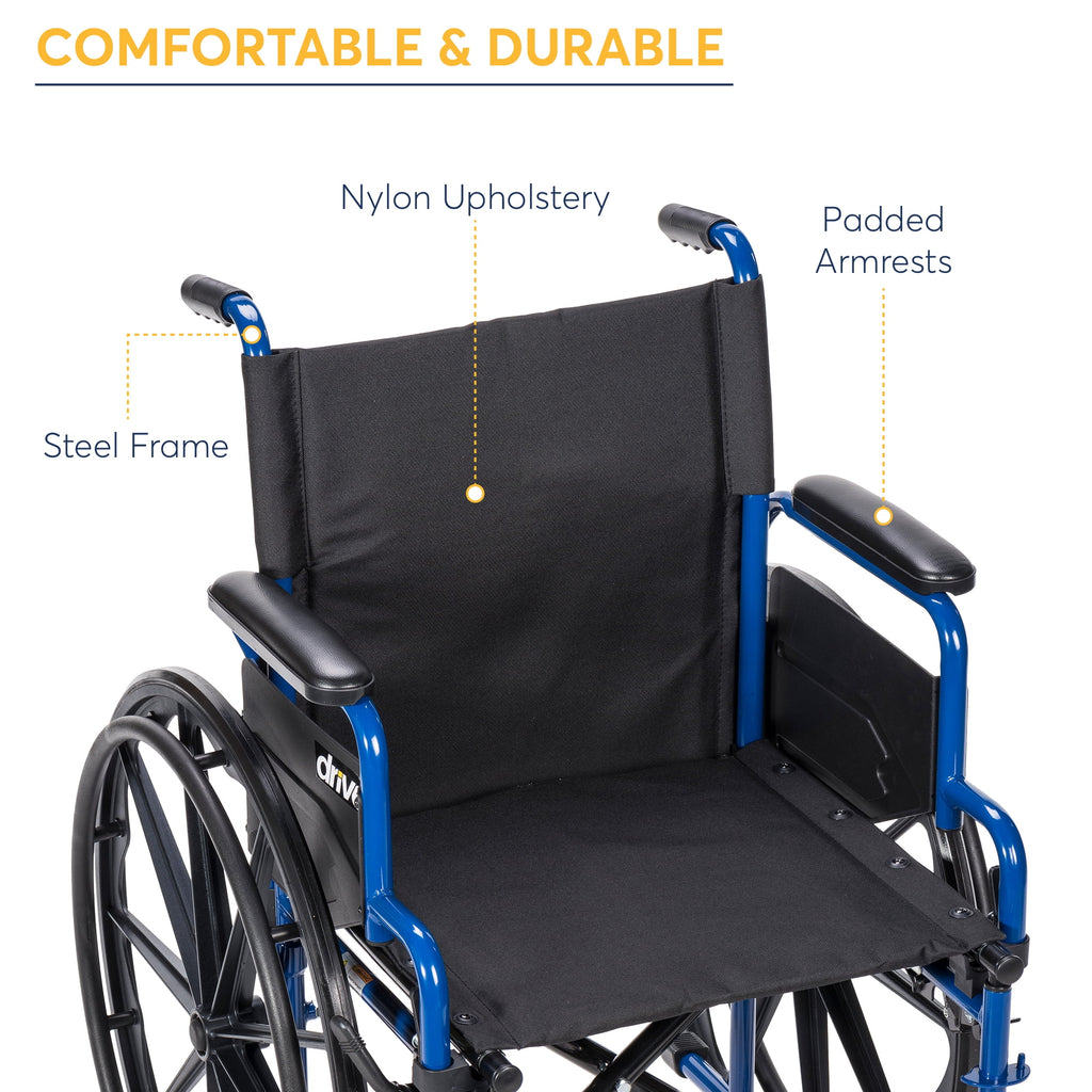 Blue Streak Wheelchair with Flip Back Desk Arms, Elevating Leg Rests, 20" Seat K10274