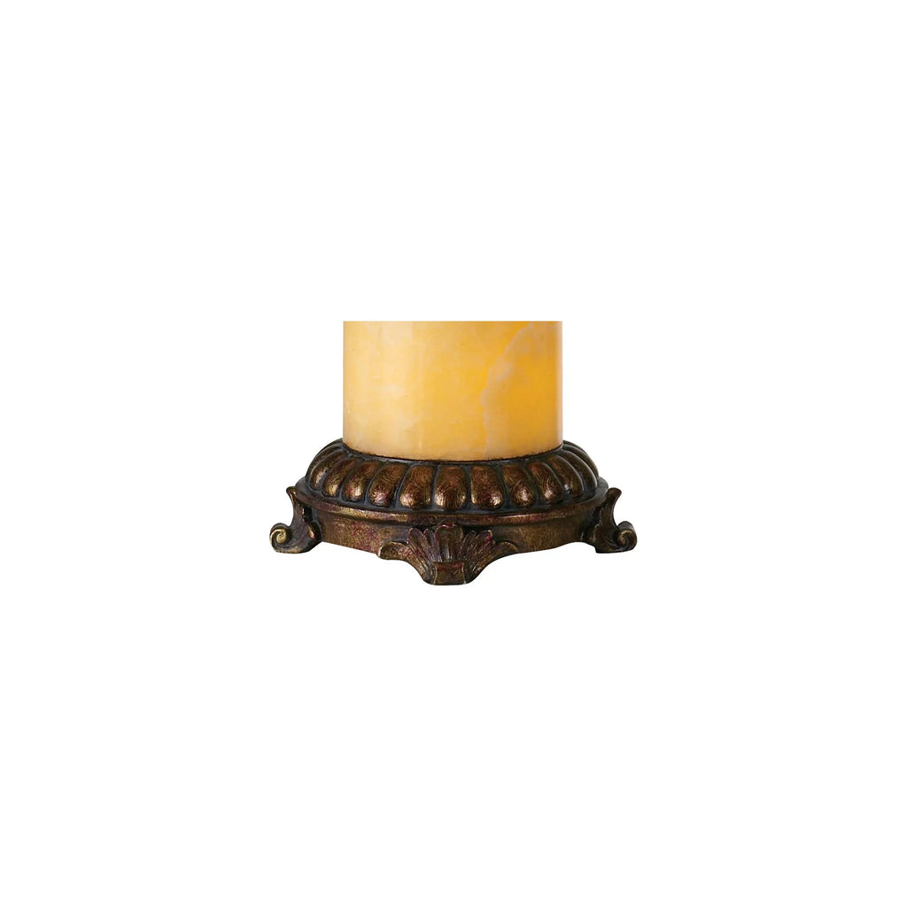 Traditional Table Lamp with Nightlight Bronze Onyx Column Off White Bell Shade R9417