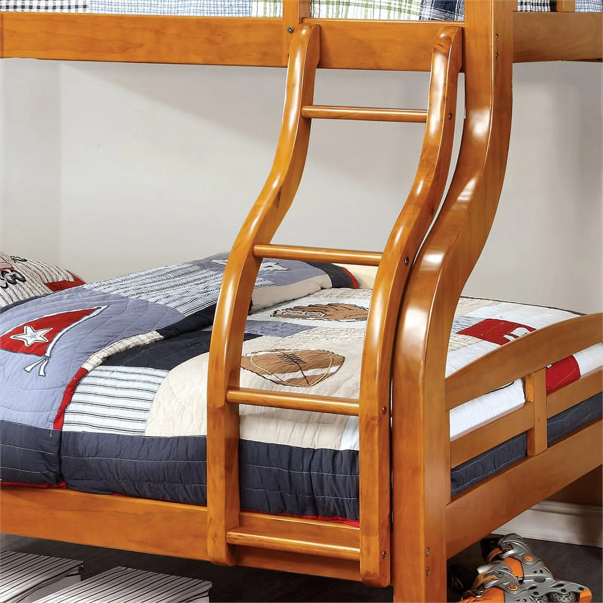 Oak Wood Twin over Full Bunk Bed D7798