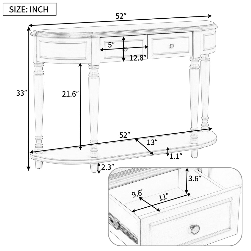52'' Solid Wood Curved Console Table with 2 Drawers and 1 Shelf F837585