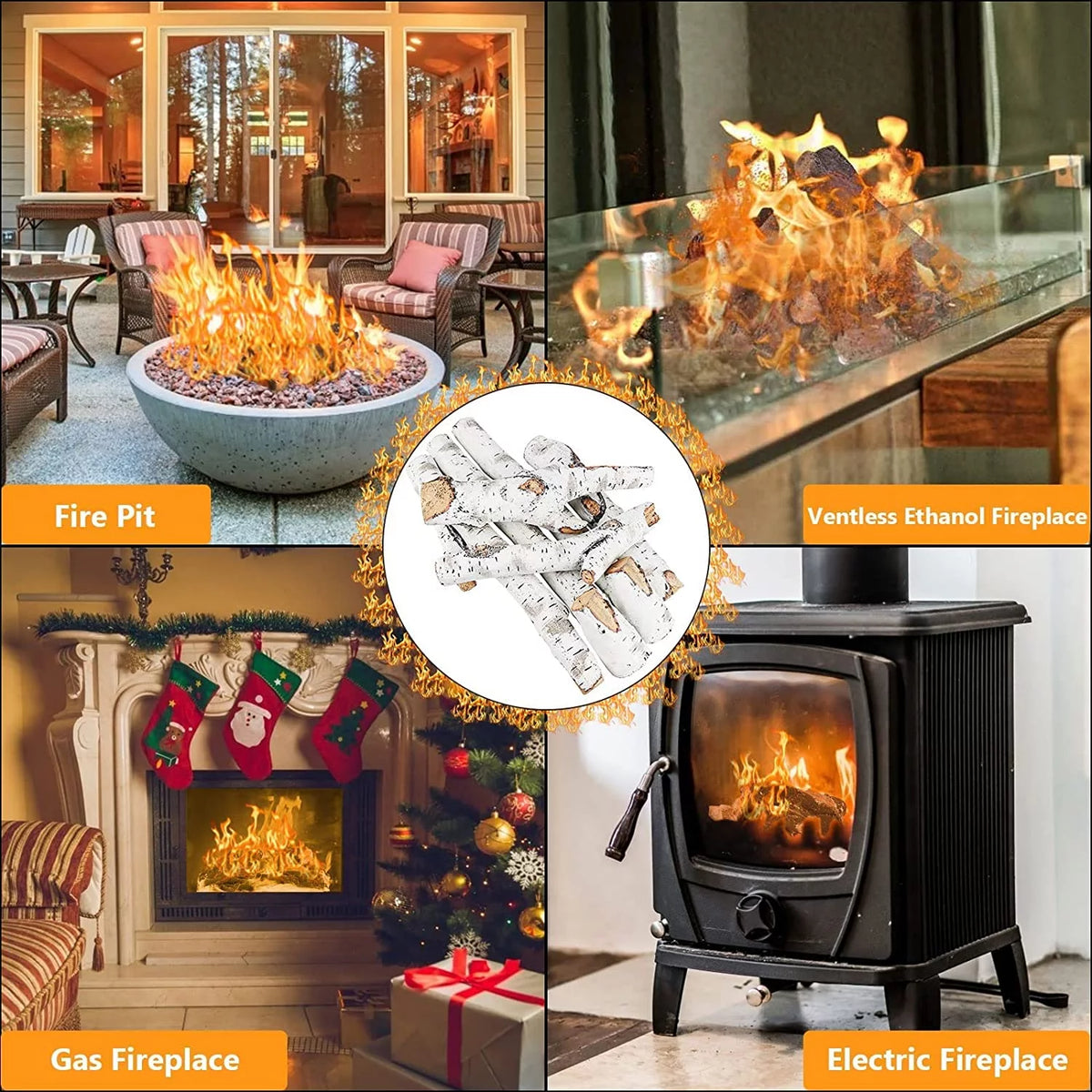 26 inch Ceramic White Birch Gas Fireplace Logs L216887